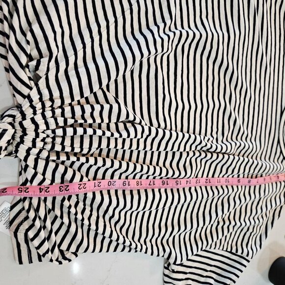 7 For All Mankind Stripe Navy White Long Sleeve Tie Hem Top Large Nautical - Picture 8 of 9